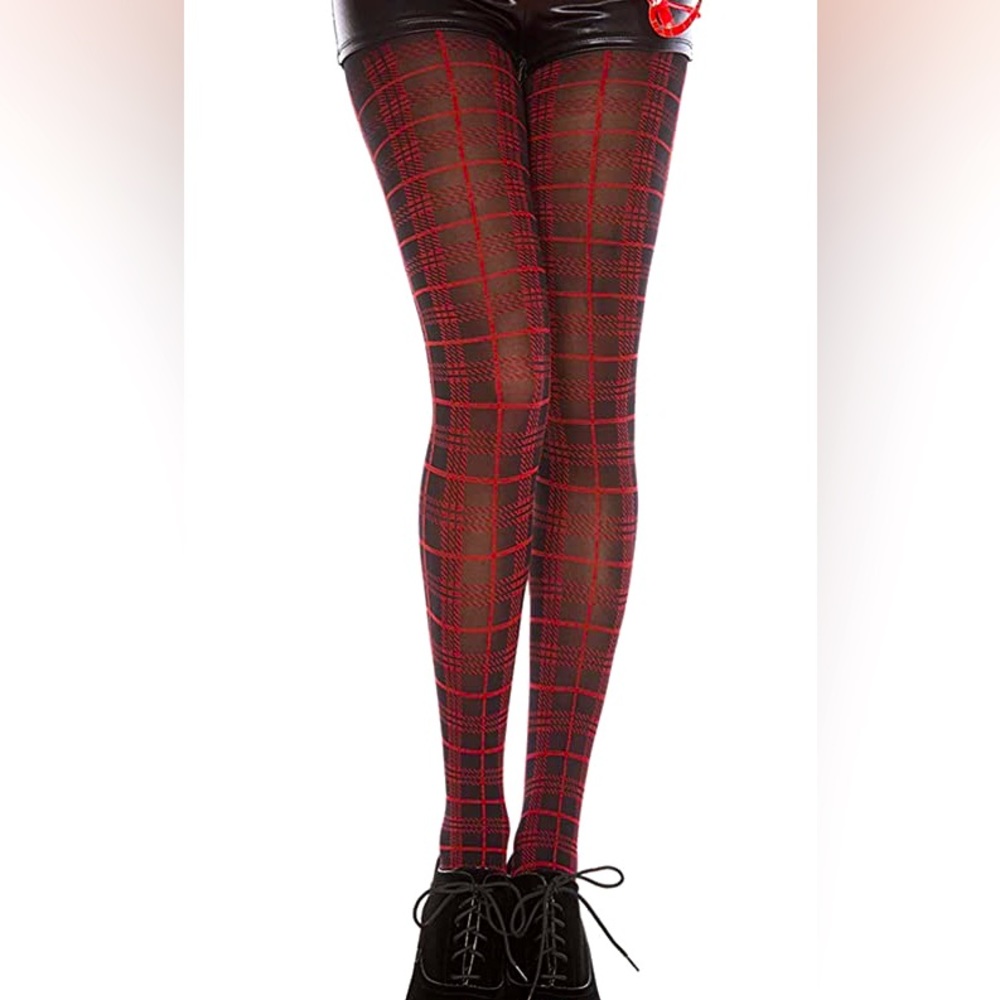 Music legs plaid pantyhose, new in package